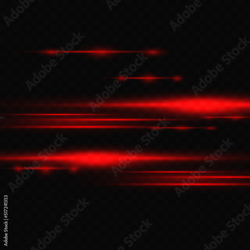 Beautiful neon flash, laser beams, bright light beams with glitter and dust on a transparent background. vector illustration