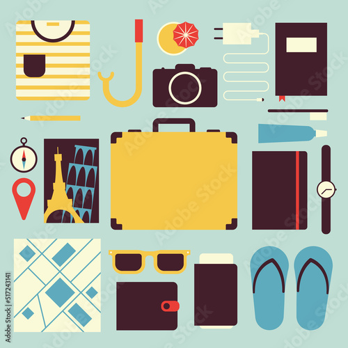 Travel Flat Objects Set