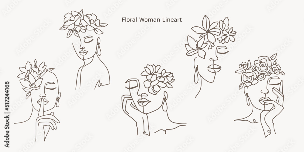 Handrawn Minimalist Illustration Floral Woman 