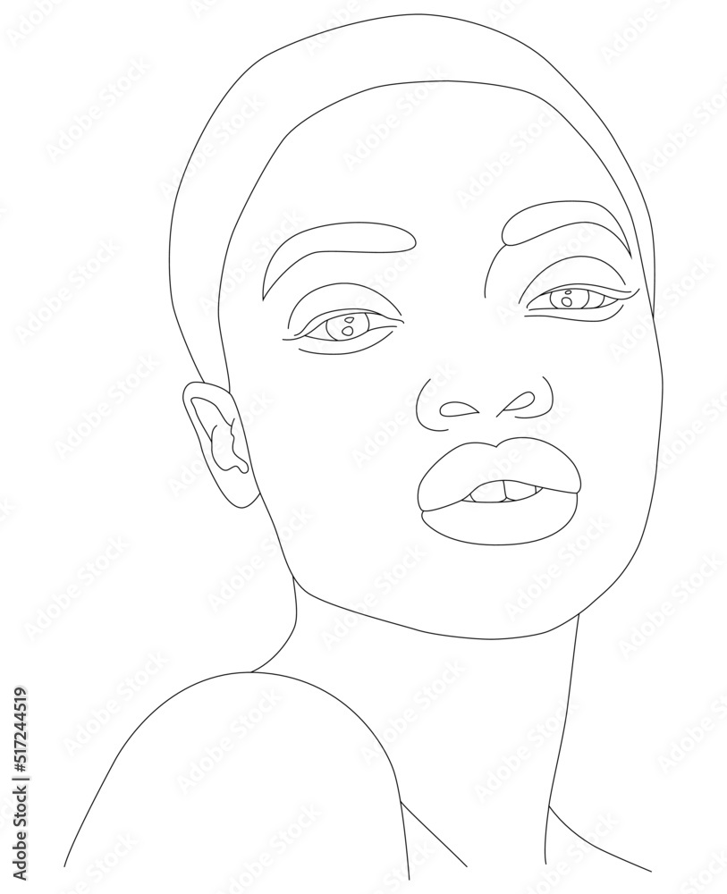 The face is one line. The silhouette of the face of a young African woman. Portrait of a girl. Vector flat illustration. The face is one line. The silhouette of the face of a young African woman. Portrait of a girl. Vector flat illustration.