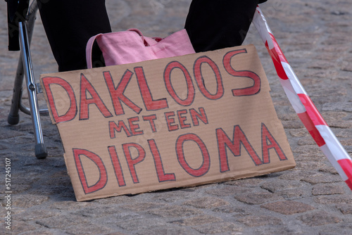 Billboard Dakloos Met Een Diploma At The Student Demonstration At Amsterdam The Netherlands 11-6-2022 photo