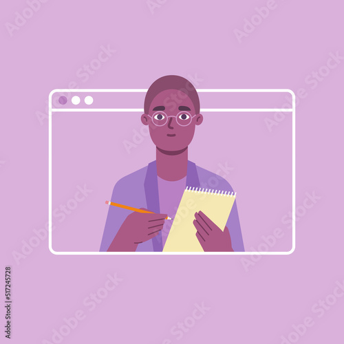 Doctor writing anamnesis. Online therapy concept