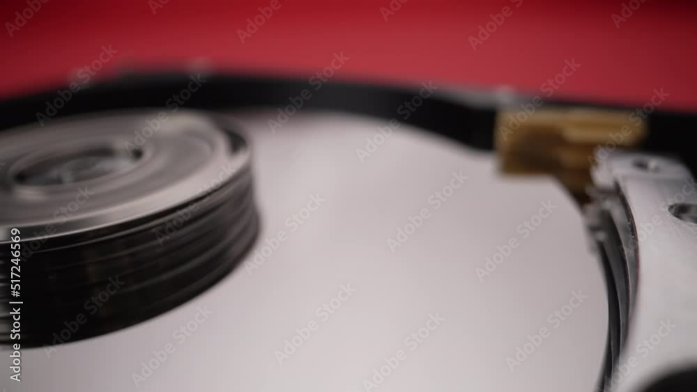 Head block disassembled hard drive Close-up Slow motion Head block disassembled hard drive Close-up Slow motion
