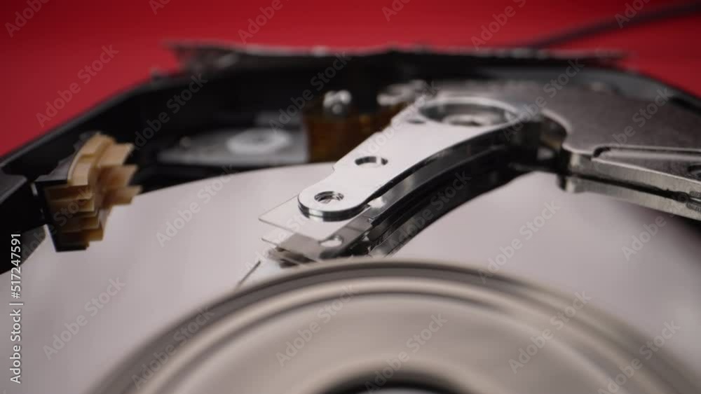 Head block disassembled hard drive Close-up Slow motion Head block disassembled hard drive Close-up Slow motion