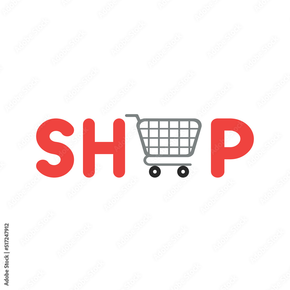 Shopping concept, shop letter with shopping cart icon, flat vector illustration Shopping concept, shop letter with shopping cart icon, flat vector illustration
