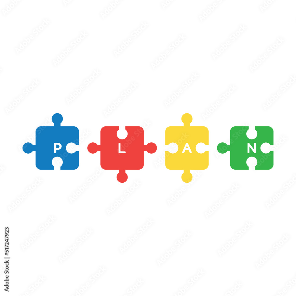 Plan, teamwork concept with matching puzzle piece icons, flat vector illustration Plan, teamwork concept with matching puzzle piece icons, flat vector illustration