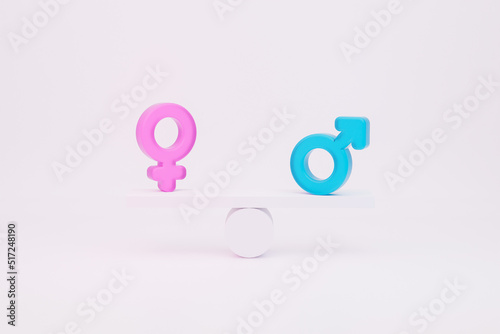 Gender Equality Concept and women equality day. Male And Female venus and mars symbols balancing 3d rendering