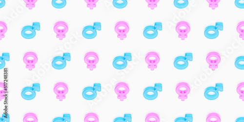 seamless Venus and Mars sex symbols isometric texture pattern, Women equality day concept. 3d rendering