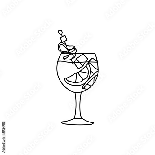 Cold summer cocktail doodle illustration in vector. Cocktail hand drawn illustration in vector. Cold lemonade doodle illustration
