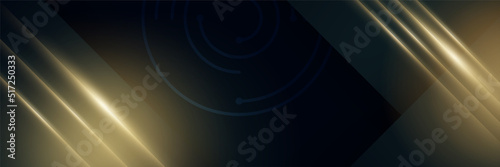 Black gold technology digital banner design. Design modern luxury futuristic technology background. Game tech wide banner vector illustration. Hi tech digital communication. Abstract tech background.