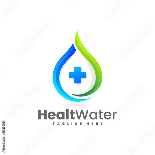 health water droplets logo, water drop with medical cross shapes