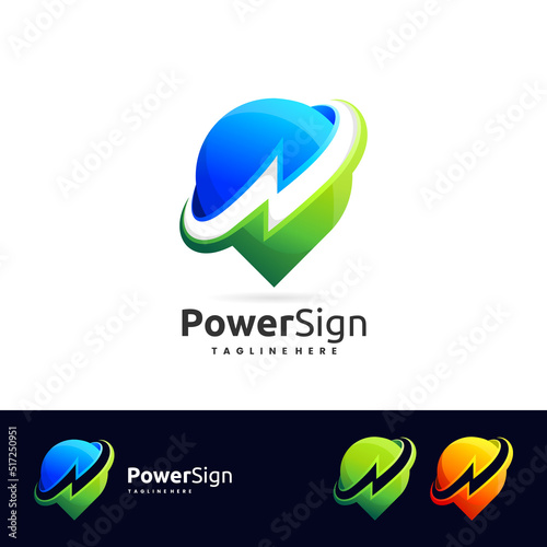 thunder logo with location sign concept, gps logo, thunder logo