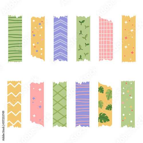 Colored decorative tape mini washi sticker decoration. Vector illustration