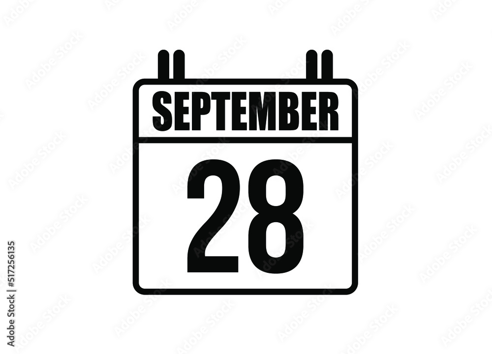 28 September calendar. Simple calendar page for the month of September. Black vector on white background. 28 September calendar. Simple calendar page for the month of September. Black vector on white background.
