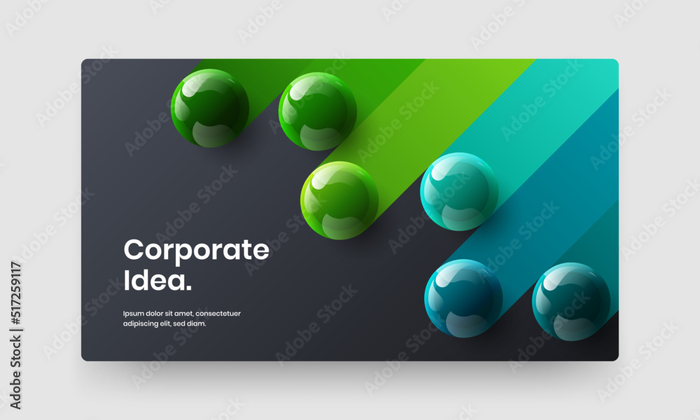Fresh presentation vector design template. Minimalistic 3D spheres pamphlet concept.
