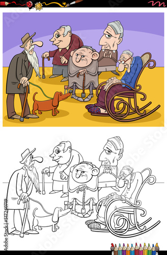 cartoon elder men or seniors group coloring page