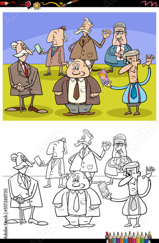 cartoon elder men or seniors group coloring page