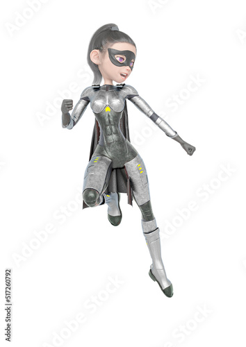 superheroine girl is floating and ready for action in white background © DM7