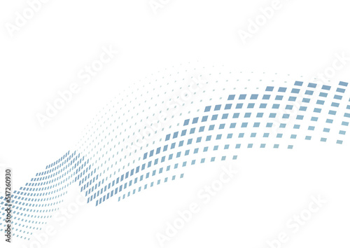 Curved dotted line by squares with halftone effect. Vector graphics