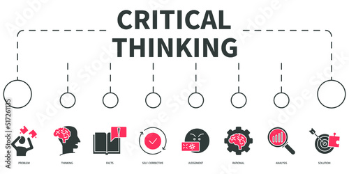 Critical thinking Vector Illustration concept. Banner with icons and keywords . Critical thinking symbol vector elements for infographic web