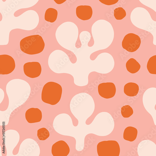 Cute simple vector pattern with abstract shapes and dots. Fun and colorful hand drawn texture