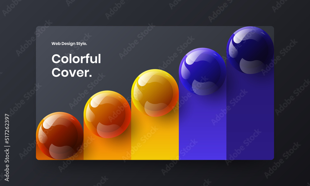Geometric 3D balls site template. Isolated placard vector design layout.