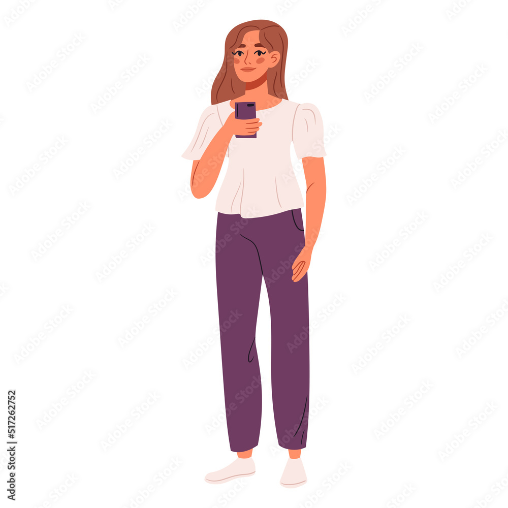 Modern fashion person standing and calling by smartphone. Woman wearing modern casual summer apparel. Female in trendy autumn apparel. Modern fashion person standing and calling by smartphone. Woman wearing modern casual summer apparel. Female in trendy autumn apparel.