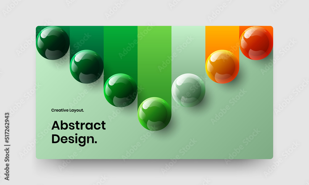 Simple site screen vector design concept. Vivid realistic balls pamphlet layout.
