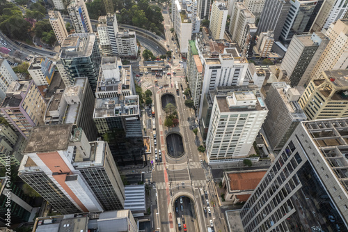 Aerial view of Avenida Paulista (Paulista Avenue) in Sao Paulo city, Brazil.