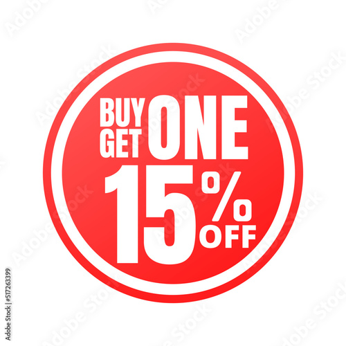 Free Download 15% off, buy get one, online super discount red button. Vector illustration, icon Fifteen  - GFXLoad