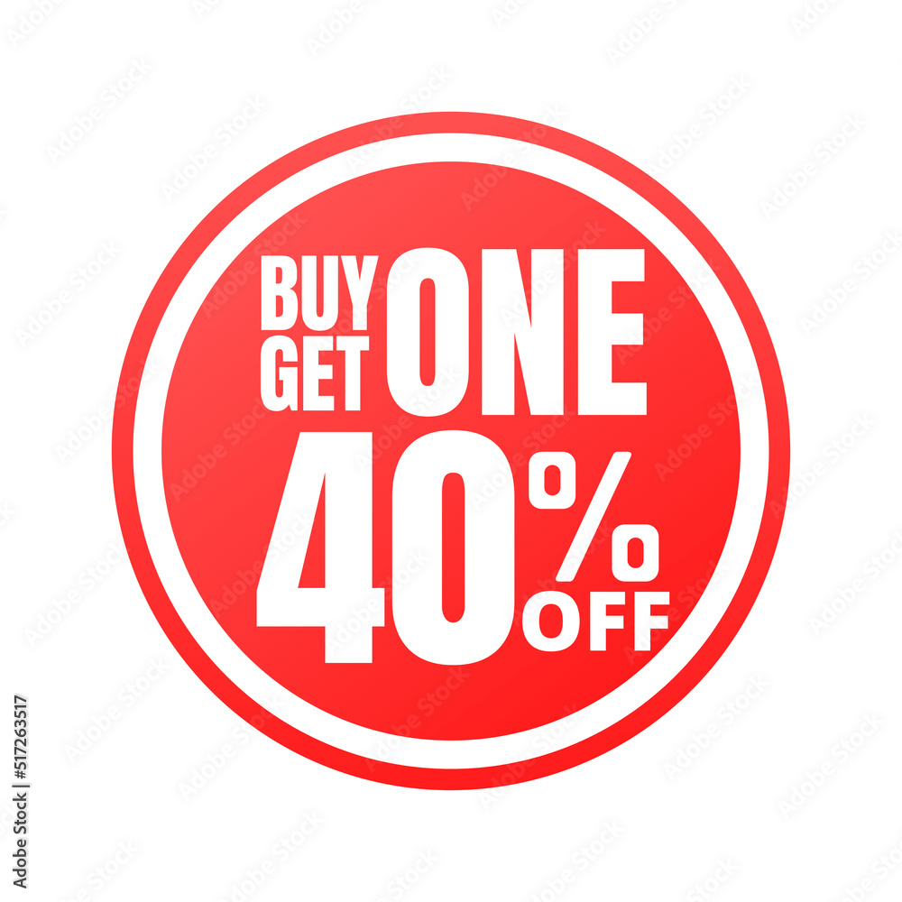 40% off, buy get one, online super discount red button. Vector illustration, icon Forty 40% off, buy get one, online super discount red button. Vector illustration, icon Forty