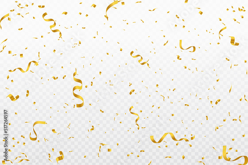 Golden confetti on white background. Festive, party or holiday glitter backdrop. Flat-lay, top view