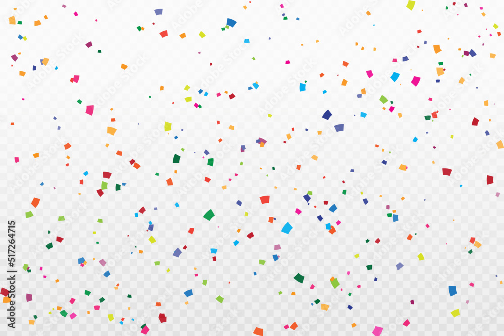 Vector realistic colorful confetti on the transparent background. Concept of happy birthday, party and holidays - obrazy, fototapety, plakaty 