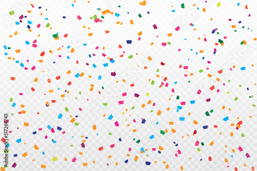 Vector realistic colorful confetti on the transparent background. Concept of happy birthday, party and holidays