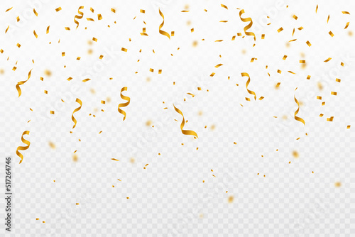 Celebration confetti background template with gold confetti. Vector illustration.