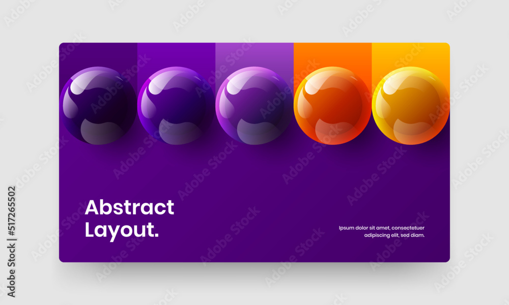 Multicolored cover design vector layout. Amazing 3D balls company identity concept.