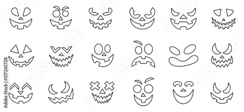 Scary and funny faces of Halloween pumpkin or ghost. Coloring vector illustration