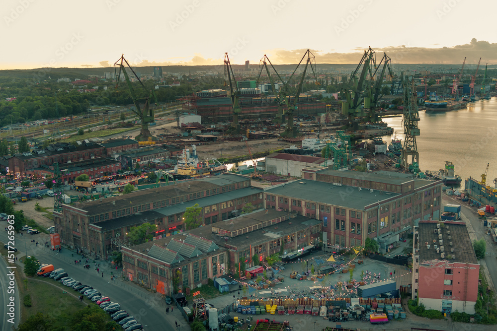 Fototapeta premium view of the gdansk shipyard and elektrykow street 