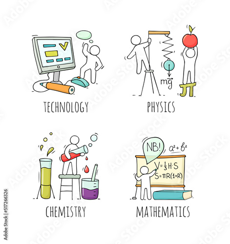 School subjects icons with education equipment