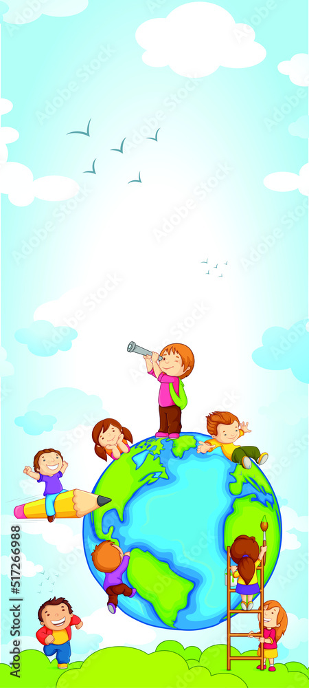 Naklejka premium kids dream vertical illustrations school student cartoon school gate learning