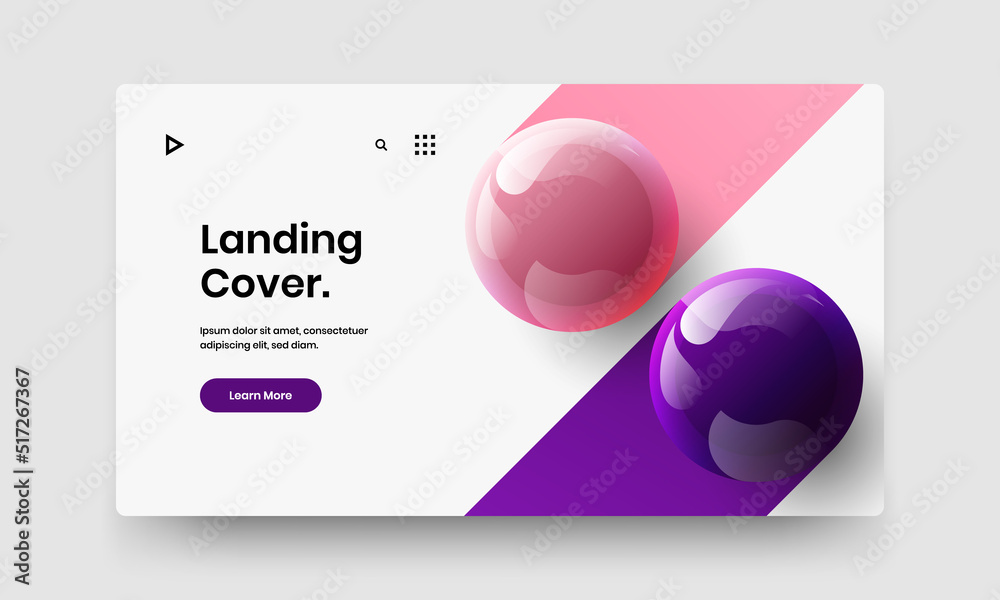 Geometric leaflet vector design layout. Abstract realistic spheres booklet template.