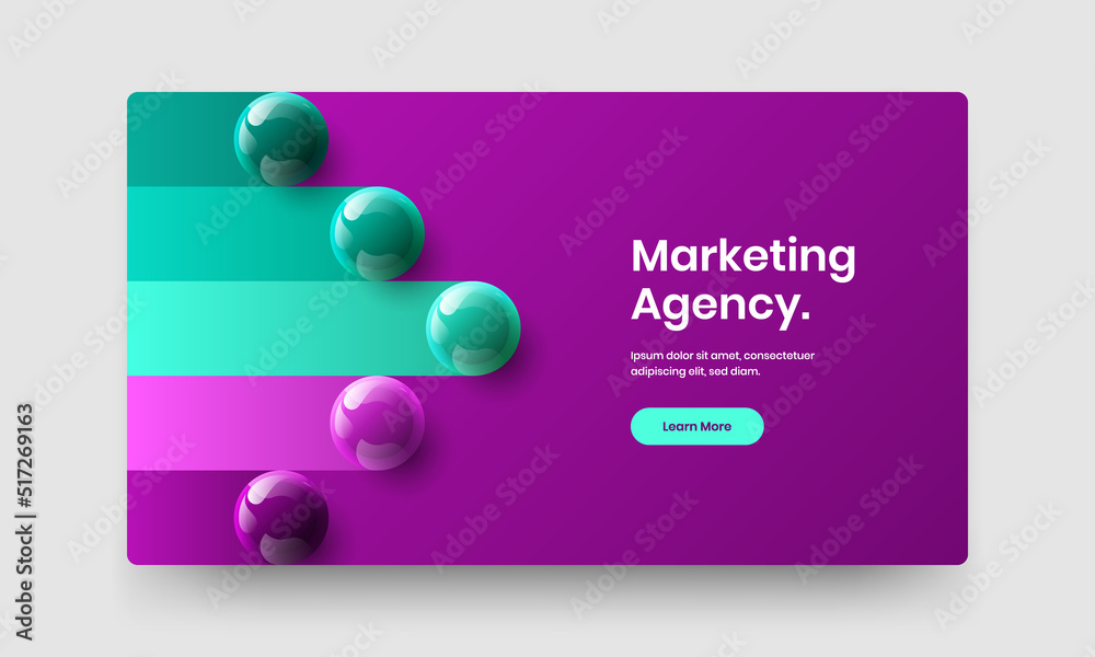 Naklejka premium Isolated website vector design template. Creative realistic spheres front page layout.