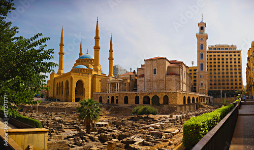 Roman ruins, Al Amin Mosque, St Georges Maronite Church in one place, Beirut downtown, Lebanon photo