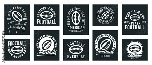 collection of ten vector american football t-shirt design, american football  t-shirt design set, vintage american football  t-shirt design collection, typography american football  t-shirt collection