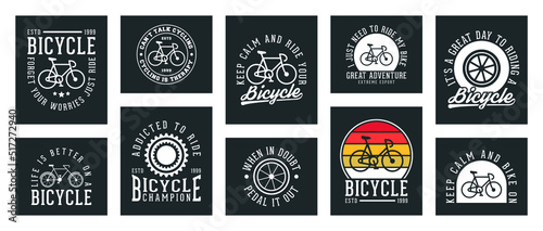 collection of ten vector bicycle t-shirt designs, bicycle t-shirt design set, vintage bicycle t-shirt design collection, typography bicycle t-shirt collection, retro style vector t-shirt collection