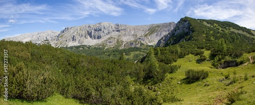 Panoramic view to Schafk  gel  Schrocken and Pyhrner Kampl peaks in Totes Gebirge  Alps  Austria