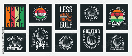 collection of ten vector golf t-shirt design, golf t-shirt design set, vintage golf t-shirt design collection, typography golf t-shirt collection, golf retro style vector t-shirt collection for print