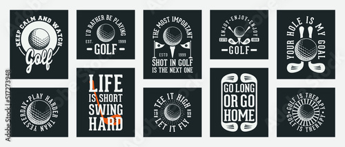 collection of ten vector golf t-shirt design, golf t-shirt design set, vintage golf t-shirt design collection, typography golf t-shirt collection, golf retro style vector t-shirt collection for print