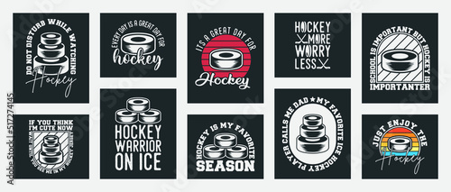 collection of ten vector hockey t-shirt designs, hockey t-shirt design set, vintage hockey t-shirt design collection, typography hockey t-shirt collection, retro style hockey vector t-shirt collection