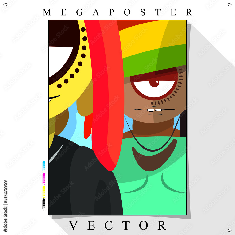 Desenho de personagens cómicos Coloridos em Vetor para Poster